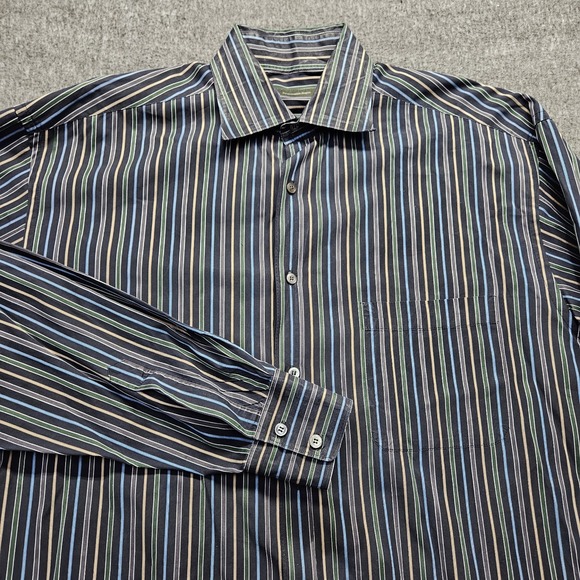 Ermenegildo Zegna Button Up Shirt XL Tall Long Sleeve Multicolor Stripe Mens - Picture 1 of 11